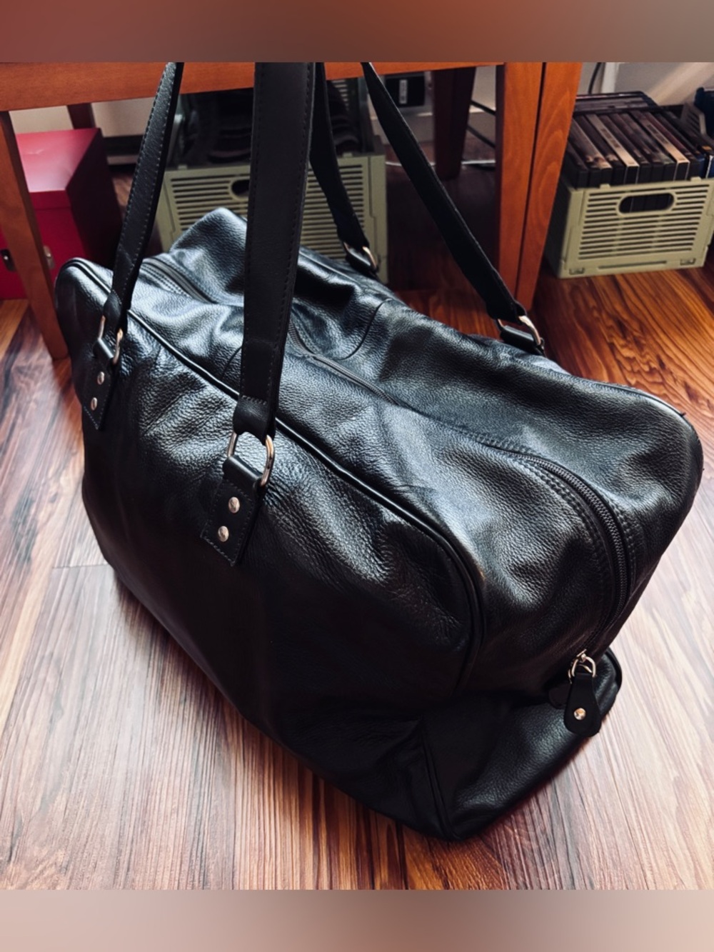 Roots Black Pebbled Leather Duffle Bag Large Made in Canada Rare Warner Stamped
